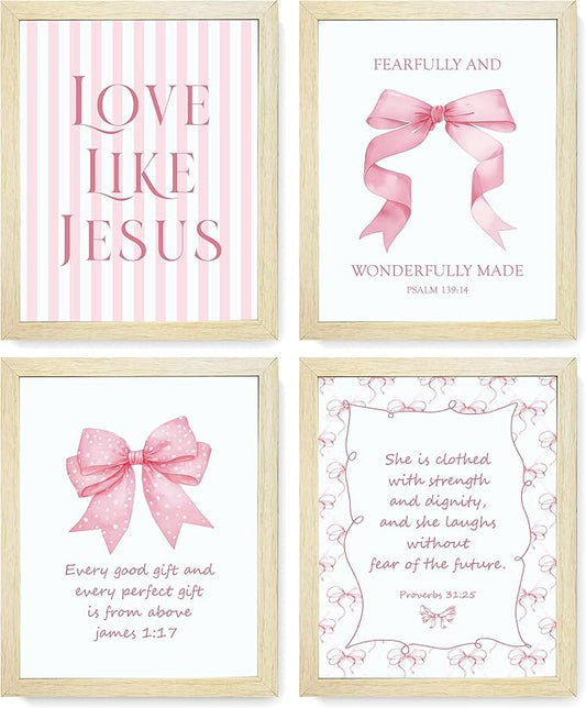 LARTSFRO Coquette Pink Bow Jesus Wall Art Decor Posters, Inspirational Bible by Unknown