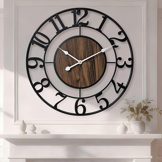Large Metal Wall Clock, 32 Inch Retro Decorative Silent, Non Ticking, Battery by Unknown