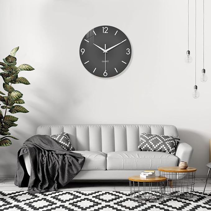 XFM Modern Wall Clock 12 Inch Silent Wall Clocks Battery Operated Grey Simple - Image 5