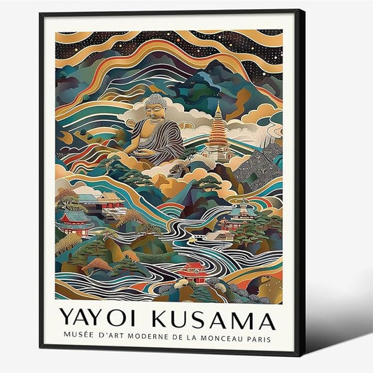 Yayoi Kusama Black Framed Wall Art Vintage Japanese Poster 8X10 in Abstract by Heltrappe