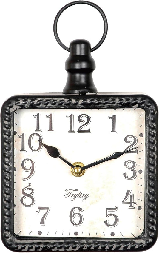 Retro Rectangle Small Wall Clock, Battery Operated Silent Black Vintage Decor by TRYLTRY