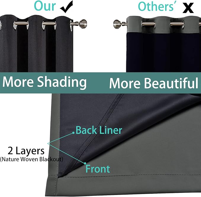 Yakamok 100% Blackout Lined Panels, Thermal Insulated Blackout Curtains - Image 5