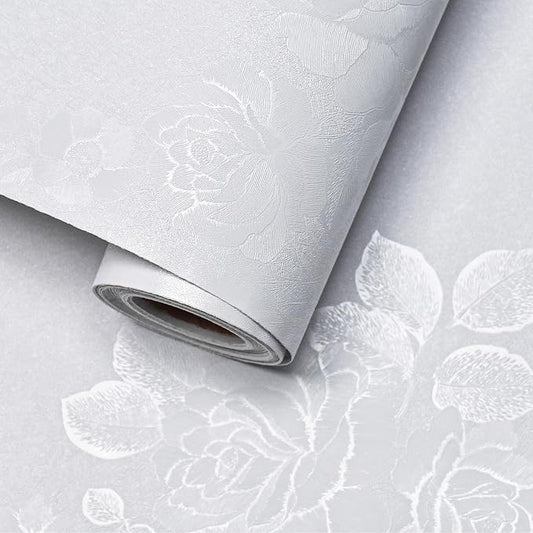 White Wallpaper Silk Embossed Floral White Contact Paper by VisitTheLativo