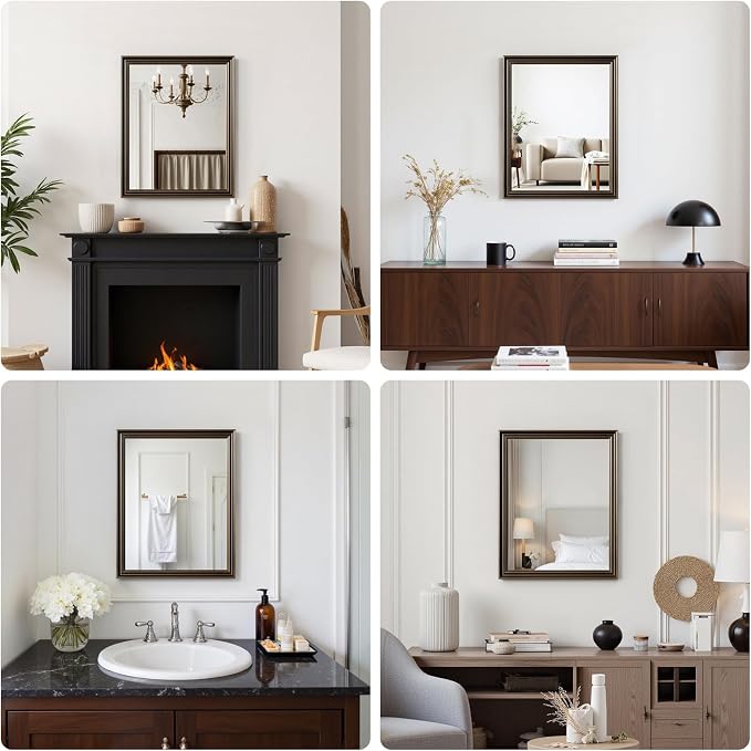 Retro Copper Effect Framed Wall Mirror, 36x36 Rectangle Mirror, - Image 8