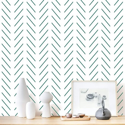 Erfoni Green and White Peel and Stick Wallpaper Herringbone Contact Paper by Erfoni
