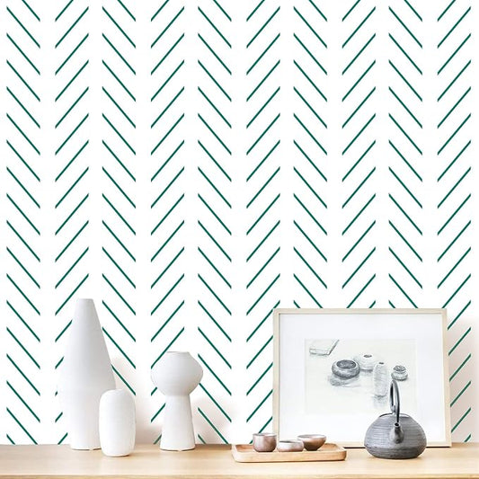 Erfoni Green and White Peel and Stick Wallpaper Herringbone Contact Paper by Erfoni