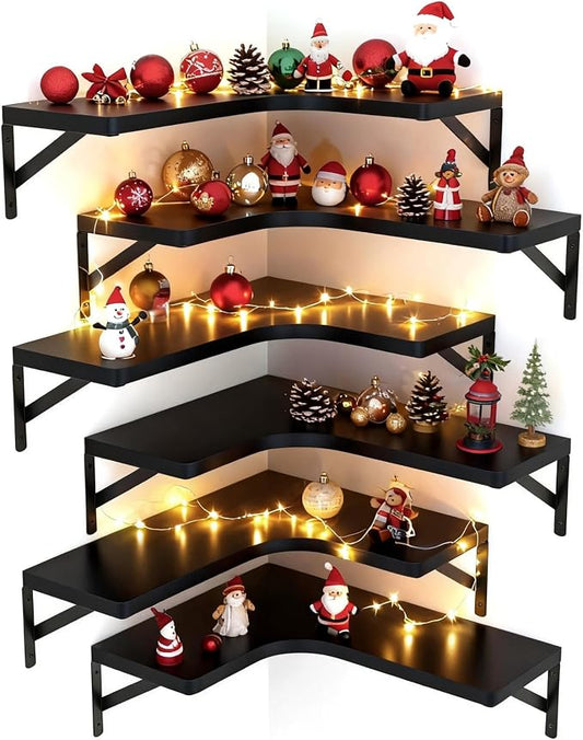 LEOPO Corner Floating Shelves Wall Mounted Set of 6, Corner Wall Shelves Rustic by FinestHomeDecor