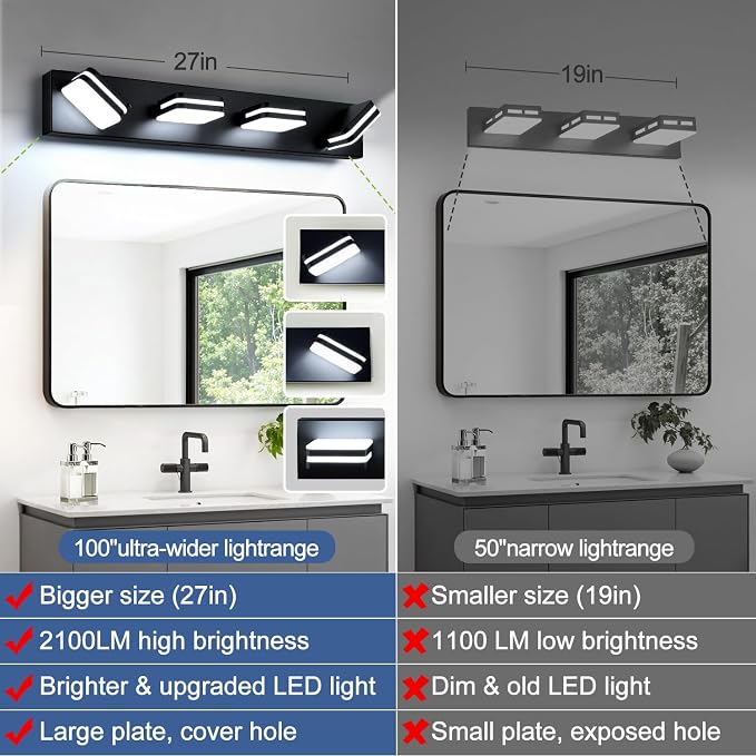 360° Rotate LED Dimmable Bathroom Vanity Light Fixtures, 1600LM Acrylic Matte - Image 6