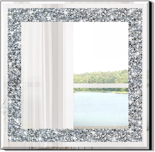 Crystal Crush Diamond Sparkly Square Silver Mirror by QMDECOR