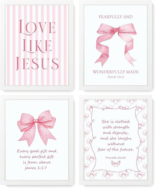 LARTSFRO Coquette Pink Bow Jesus Wall Art Decor Posters, Inspirational Bible by Unknown