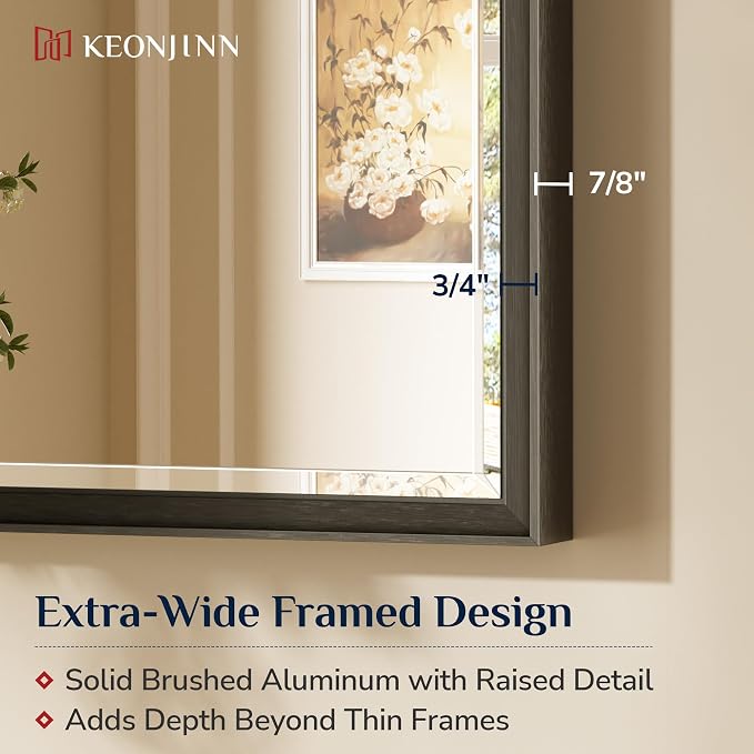 Keonjinn 55" x 30" Black Bathroom Vanity Mirror, Beveled Edge Tempered Glass - Image 3