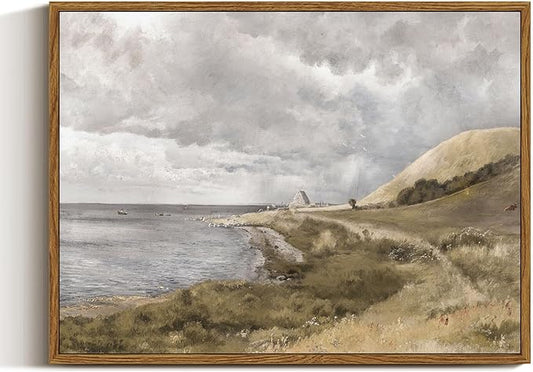InSimSea Framed Canvas Wall Art Vintage Decor, Coastal Wall Art Danish Coast by InSimSeaArt