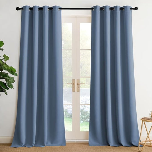 NICETOWN Room Darkening Draperies Curtains Panels, 2 Panels Stone Blue W52 x L90 by NICETOWN