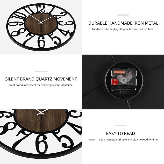 Maxstar Round Wall Clock for Living Room Decor Battery Operated Non Ticking - Image 3