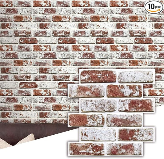 Commomy 10 Pcs 3D Brick Peel and Stick by CommomyDecor