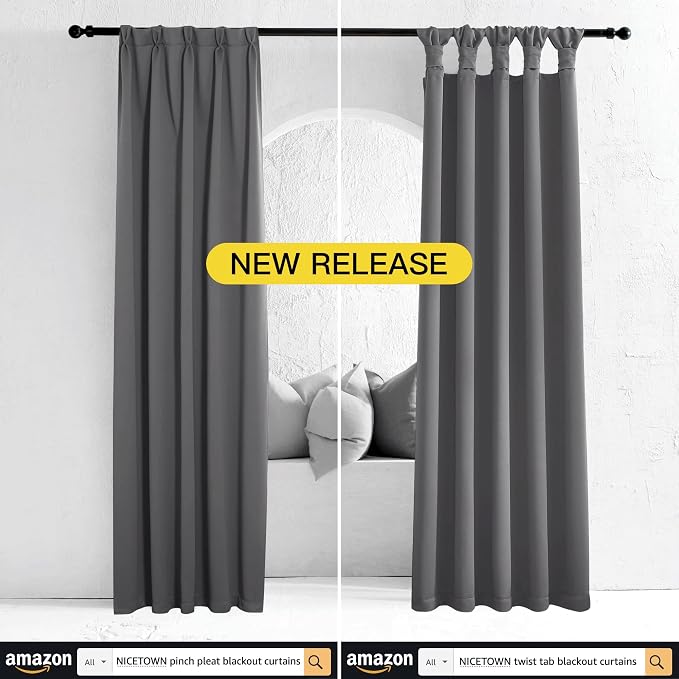 NICETOWN Grey Blackout Curtain 84 inches Long - Image 2