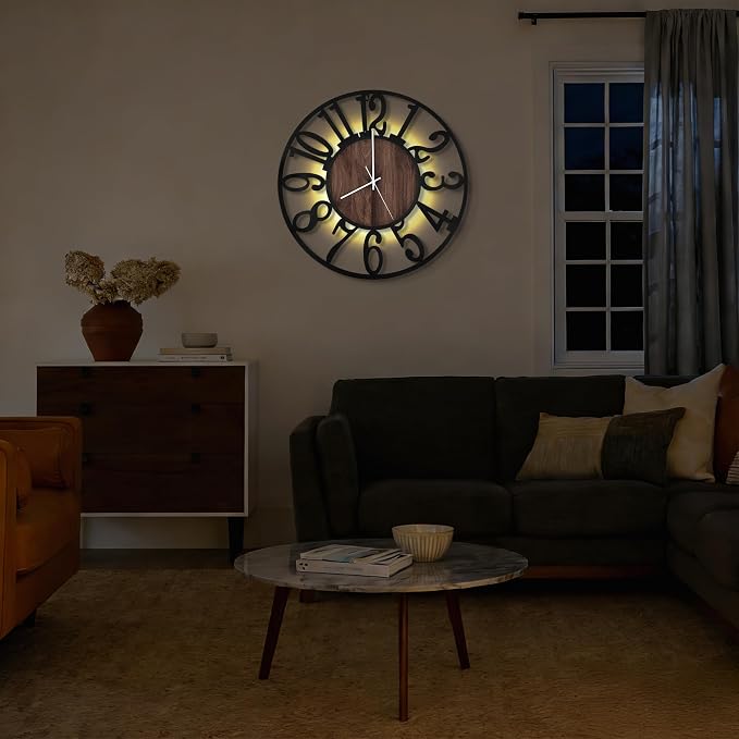 24'' Silent Wall Clock with Adjustable Night Light, Glow in The Dark Decorative - Image 7