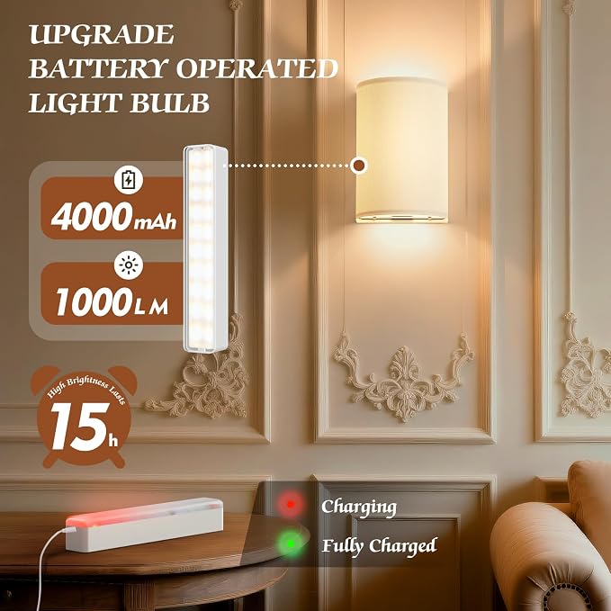 OCATO Battery Operated Wall Sconce: Wireless Wall Sconces Set of Two Battery - Image 3