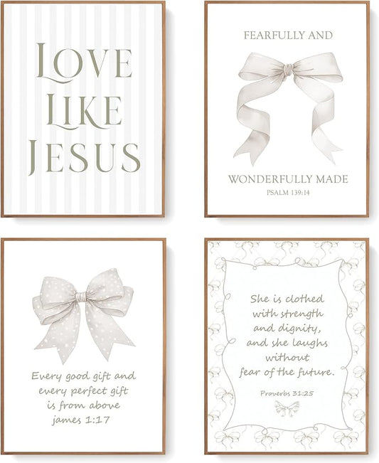 LARTSFRO Coquette Beige Bow Jesus Wall Art Decor Posters, Inspirational Bible by Unknown