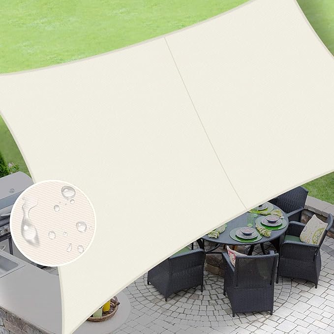 LOVE STORY Rectangle 8'x9' Waterproof Sun Shade Sail Canopy UV Block for Outdoor Patio Backyard Carport,Cream(We Make Custom Size)