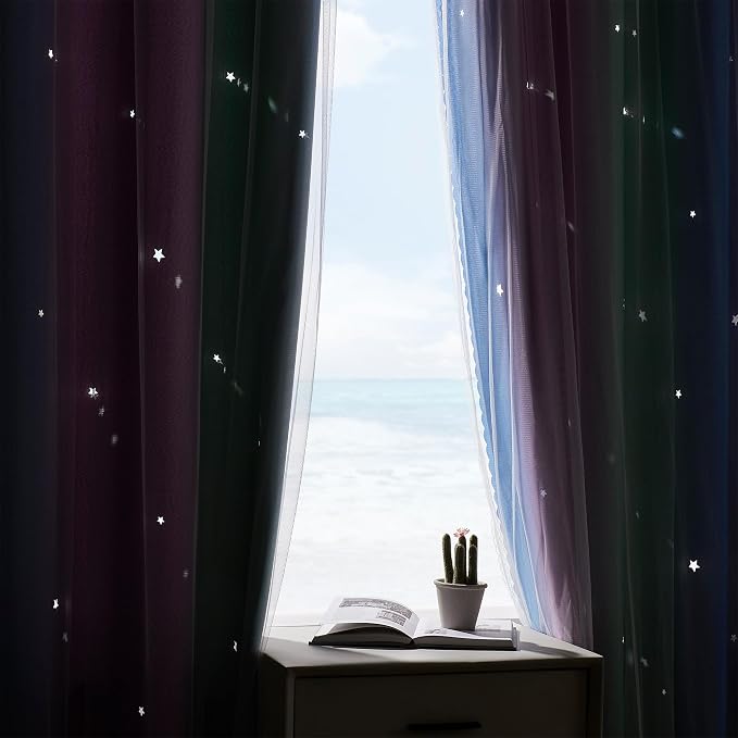 XiDi Curtains for Bedroom Decor, Rainbow Green PurpleBlue52/45/1 - Image 4