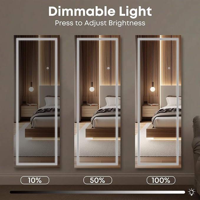 Kosmonia 67x24 Frameless Full Length Mirror, Dimmable 3 Color LED Light - Image 5