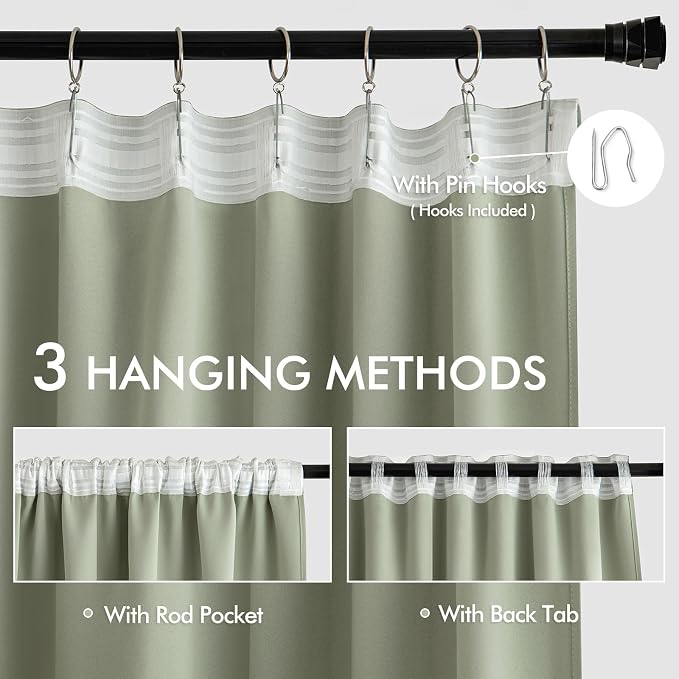 MIULEE Sage Green Back Tab Blackout Curtains 96 Inch Length 2 Panels Set - Image 3