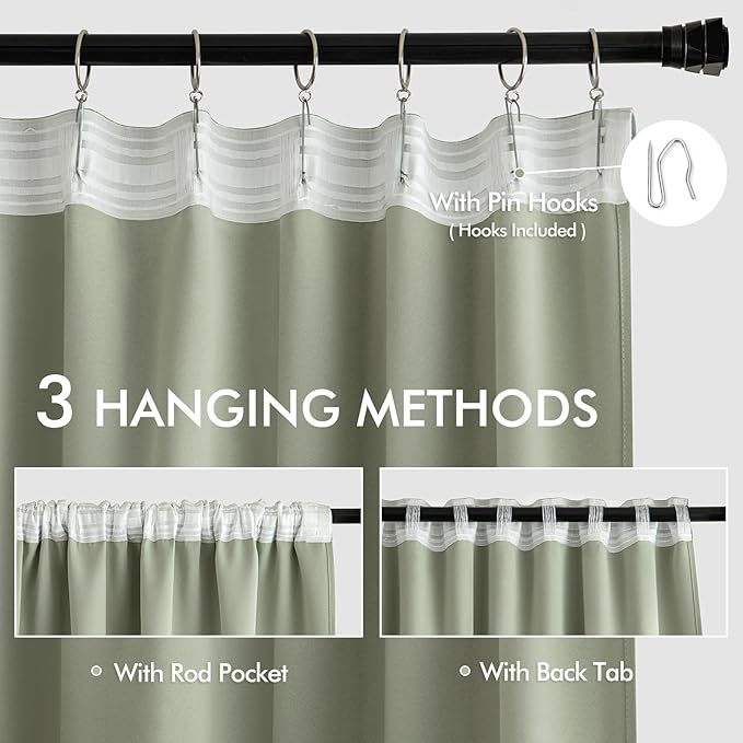 MIULEE Back Tab Sage Green Curtains 90 Inch Long 2 Panels Set - Image 3