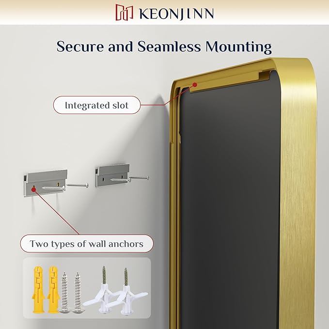 Keonjinn Brushed Gold Bathroom Mirror 72” x 36” Large Gold Bathroom Vanity - Image 6