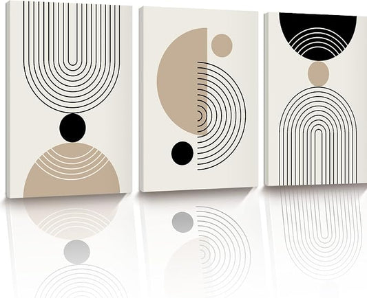 HesenDot Abstract Geometric Wall Art Set of 3, 30x40CM Minimalist Line Framed by HesenDot