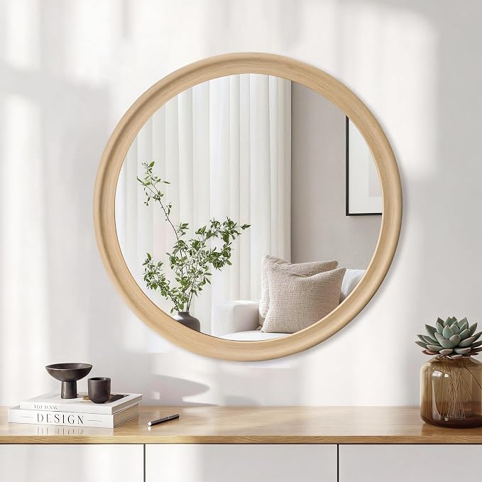 CULER Round Wall Mirrors 24 Inch, Natural Rustic Decorative Transitional Mirror - Image 4