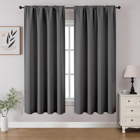 CUCRAF Light Grey Blackout Curtains 54 inch Length 2 Panels Set, Rod Pocket by CUCRAF