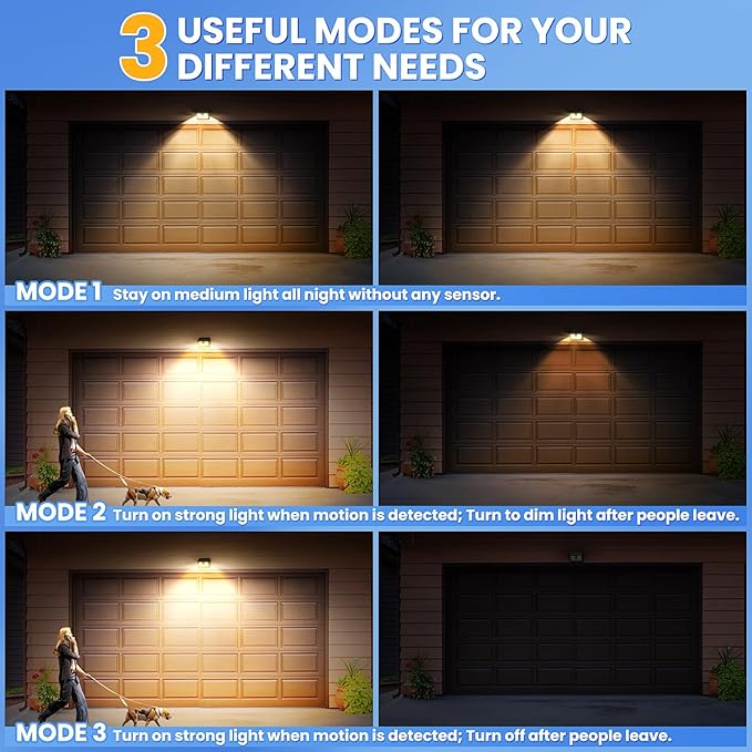 [16 Packs] Solar Motion Sensor Outdoor Lights, Super Bright Solar Lights Outdoor Waterproof, 3 Lighting Modes Security Wall Light for Outside Walking Dog Fence Backyard Deck Garden Door Step Garage