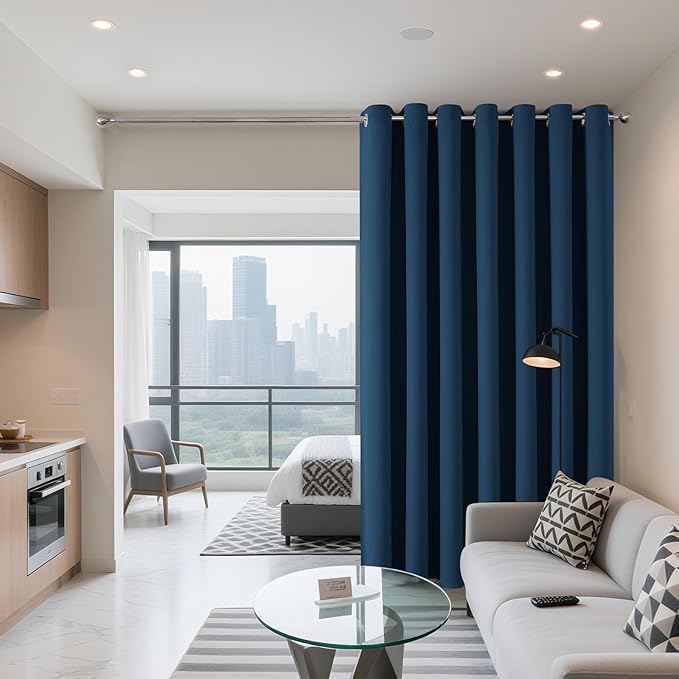Joydeco Blackout Patio Sliding Door Curtains 108 Inches Long, Grommet Privacy Room Divider Curtains, Extra Wide Thermal Blackout Drapes for Bedroom Living Room (Navy Blue, 60Wx108L, 1 Panel)