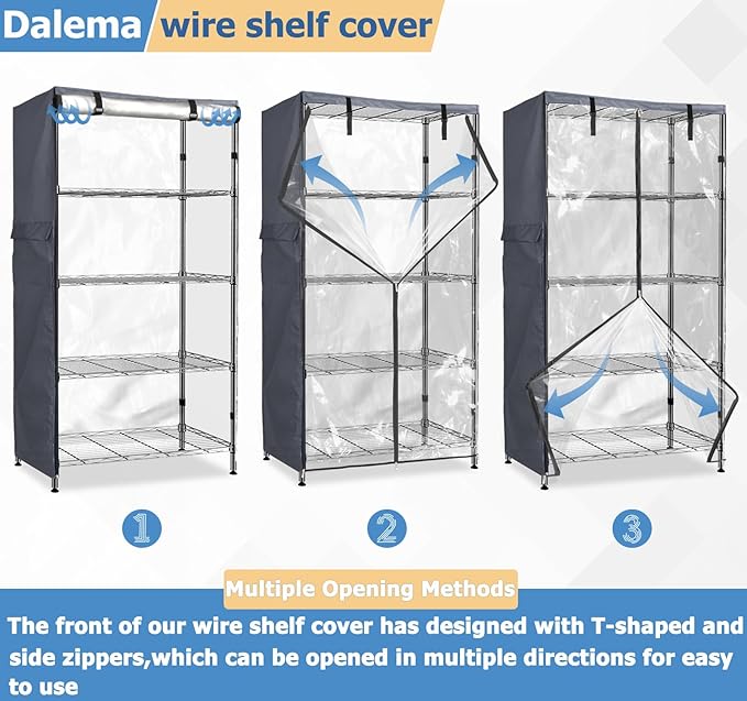 Waterproof Shelf Cover,600D Heavy Duty Dustproof Storage Wire Rack Covers,Outdoor Shelving Covers for Wire Shelves with Zipper 36''x14''x54'',Clear Front.