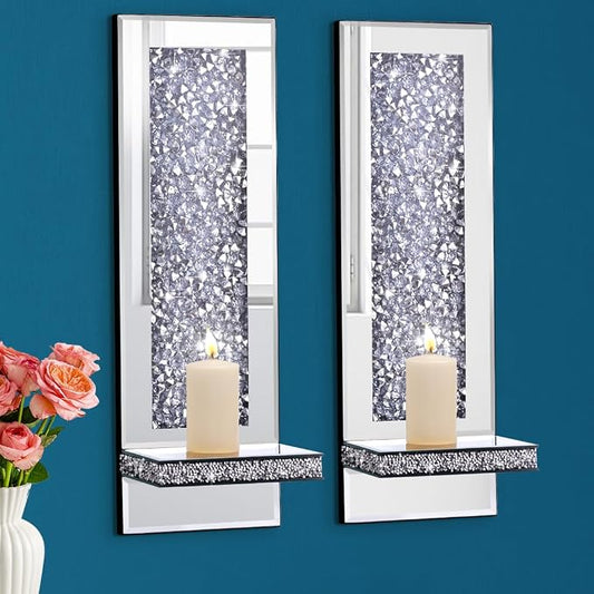 Aeveco Crystal Crush Diamond Mirrored Candle Sconces, Wall Decorations by Aeveco