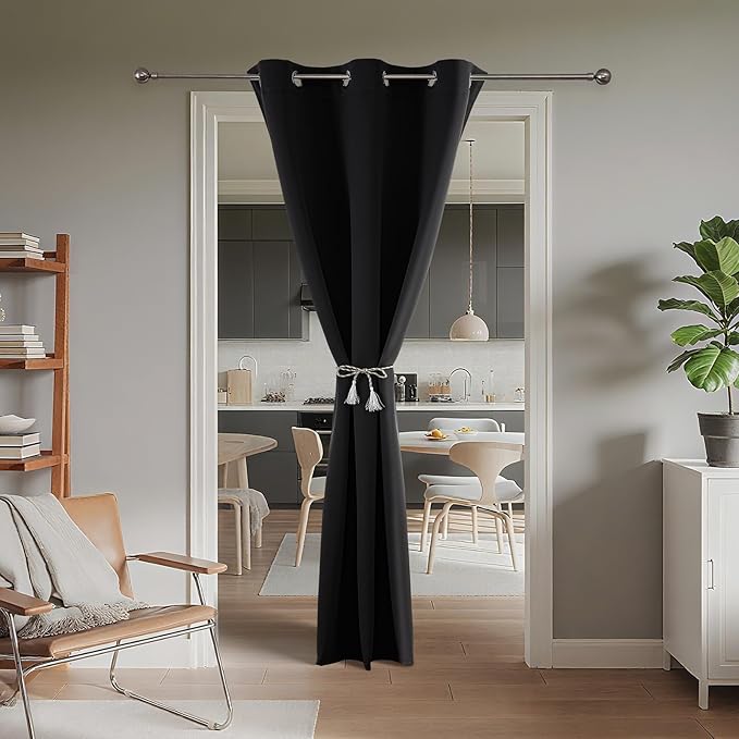 Joydeco Blackout Door Curtain for Doorway Privacy 90 Inches Long, Grommet Closet Curtain for Open Closet, Room Divider for Bedroom Living Room (Black, 52Wx90L, 1 Panel)