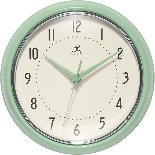 Infinity Instruments Retro Round Metal Wall Clock, Meadow Mist by InfinityInstruments