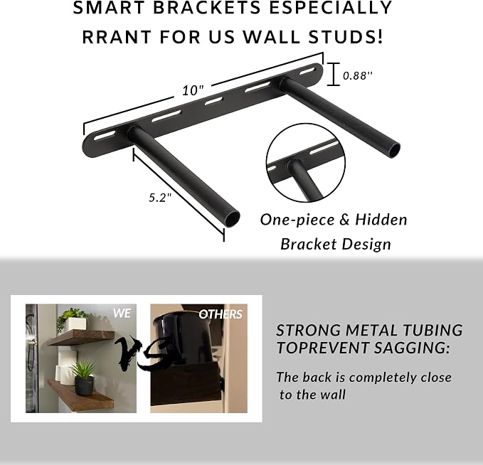 BGMG Wood Floating Shelves for Wall 12 inch Set of 2, Distressed Rustic Wooden - Image 3