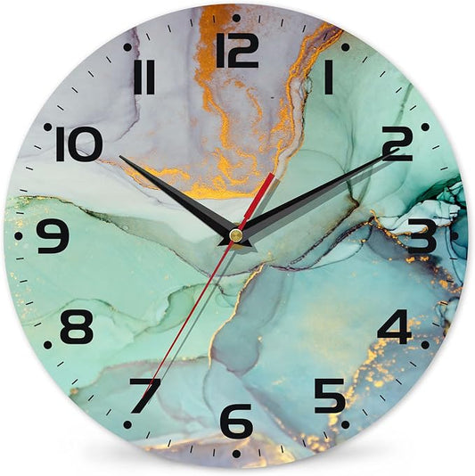 Watercolor Abstract Painting Marble Wall Clock Vintage Wooden Wall Clock Silent by DEMACYA