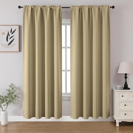 CUCRAF Beige Blackout Curtains 72 inch Length 2 Panels Set, Rod Pocket Room by CUCRAF