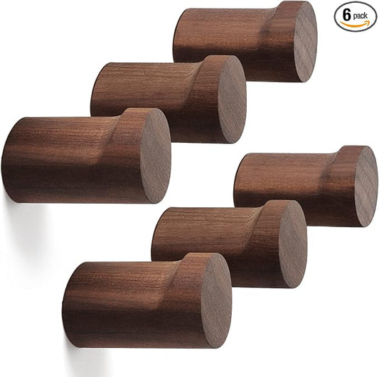 bsdonte Wood Wall Hooks 6 Pack, Natural Wooden Coat Hooks Wall Mounted by bsdonte