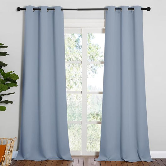 NICETOWN Vintage Blue Blackout Curtains 90 inches Length by NICETOWN