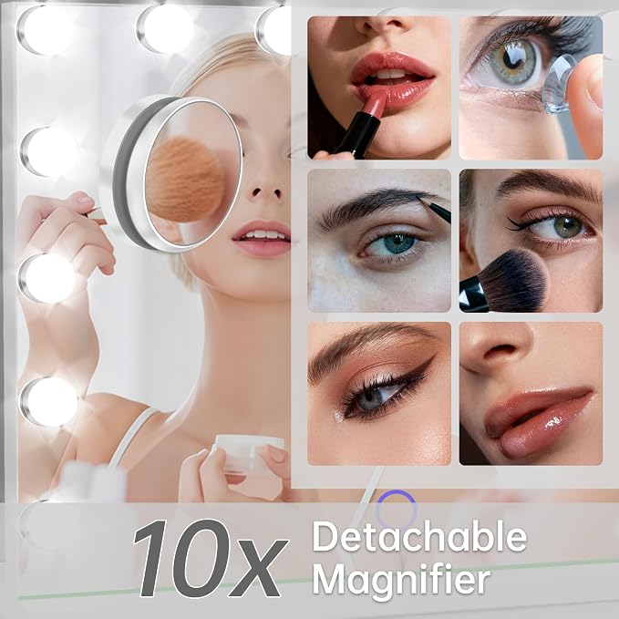 Hollywood Vanity Mirror with Lights, 3 Color Lights, 10x Magnification - Image 4
