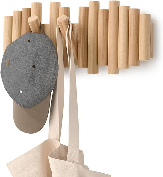 Umbra Picket Coat Rack Wall Mount – 5 Flip-Down Wood Coat Hooks, Modern & by Umbra
