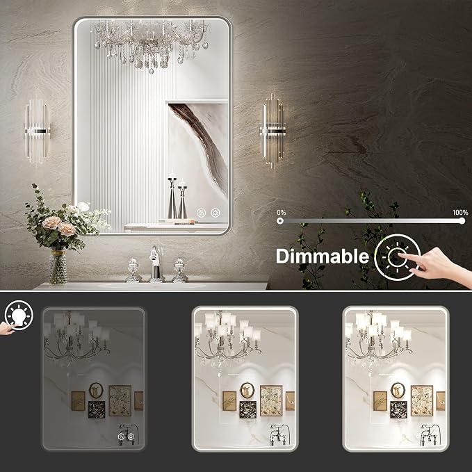 28x36 Inch LED Mirror for Bathroom, Brushed Sliver Metal Frame Lighted Vanity - Image 3