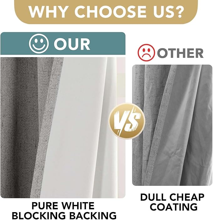 H.VERSAILTEX Linen Blackout Curtains 72 Inches Long 100% Blackout Thermal Insulated Textured Linen Look Curtain Draperies Anti-Rust Grommet, Energy Saving with White Liner, 2 Panels, Dove Gray