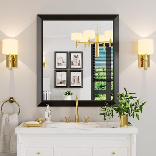 Amorho Black Bathroom Mirror, 36x32 Inch Thick Metal Framed Wall Mirrors by Amorho