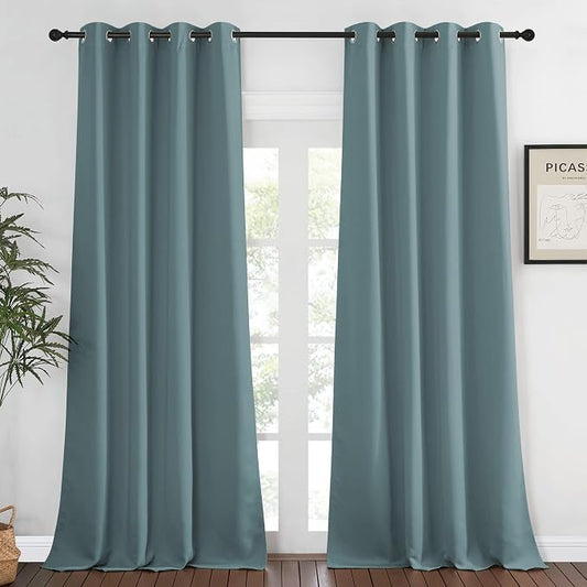 NICETOWN Blackout Greyish Blue Curtain & Drape 108 inches Long by NICETOWN