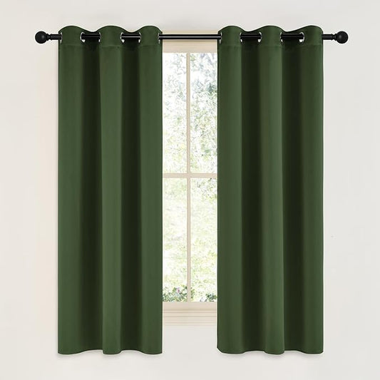 NICETOWN Dark Green Blackout Cafe Satin Curtains by NICETOWN